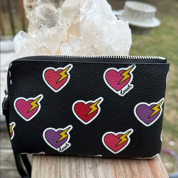 Coach Black Wristlet with Heart and Lightning Motif. Limited edition and Rare! - Picture 2 of 7